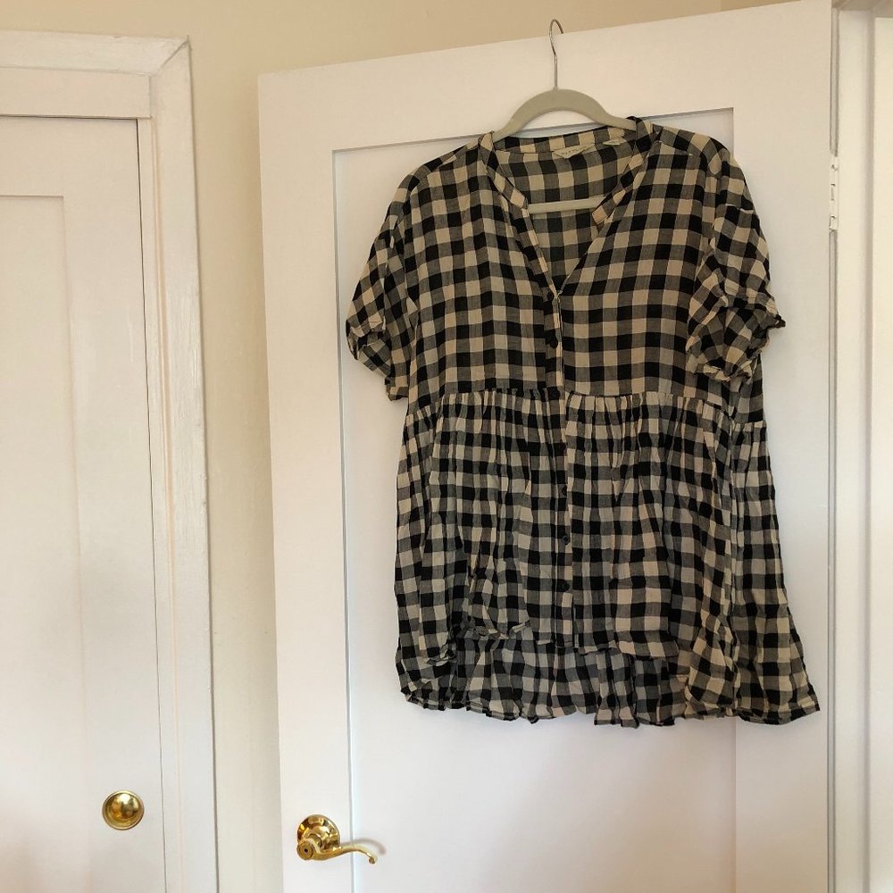 Anthropologie Oversized Plaid Linen Top